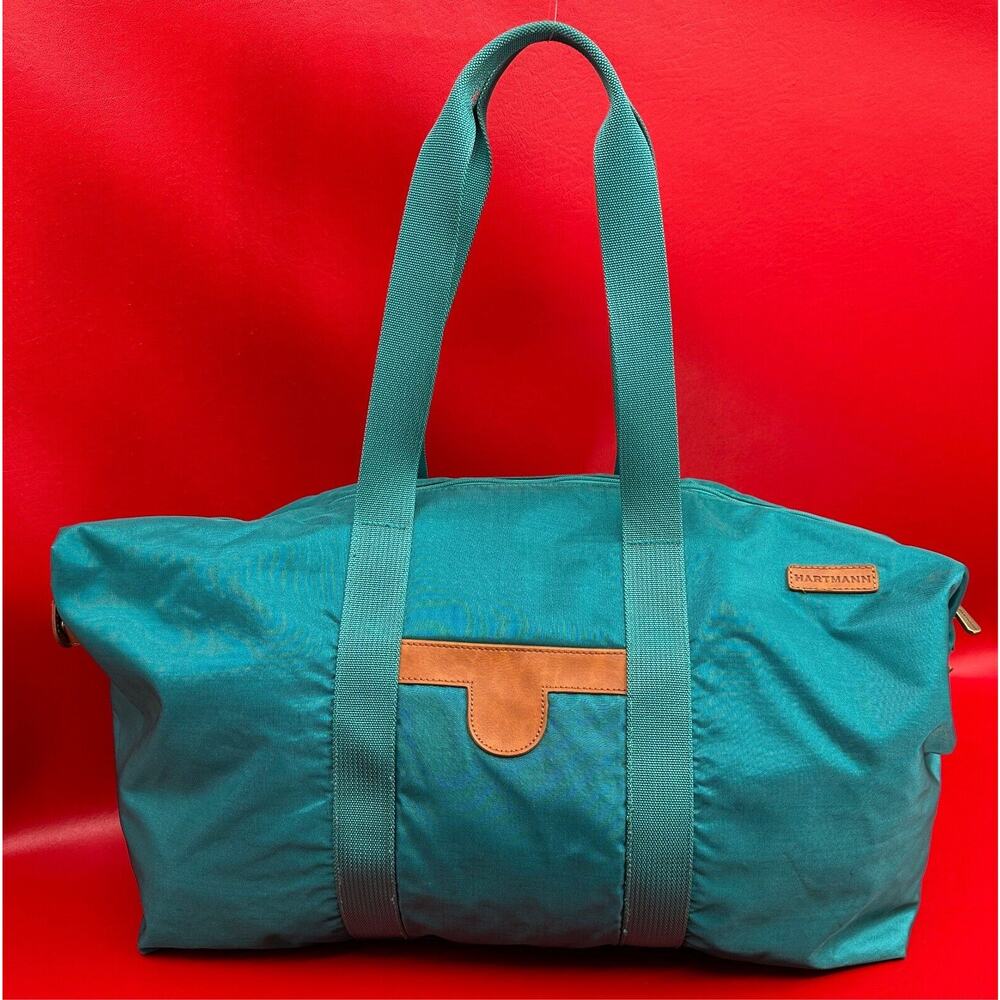 Hartmann Packcloth Turquoise Nylon Leather Duffle Lightweight Carry Luggage Bag